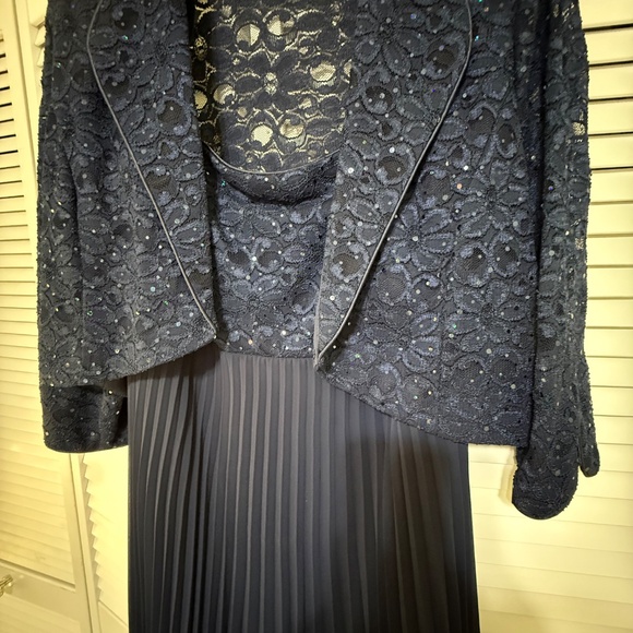 Elegant Navy Blue Dress Pleaded With Beaded Design - Picture 7 of 10